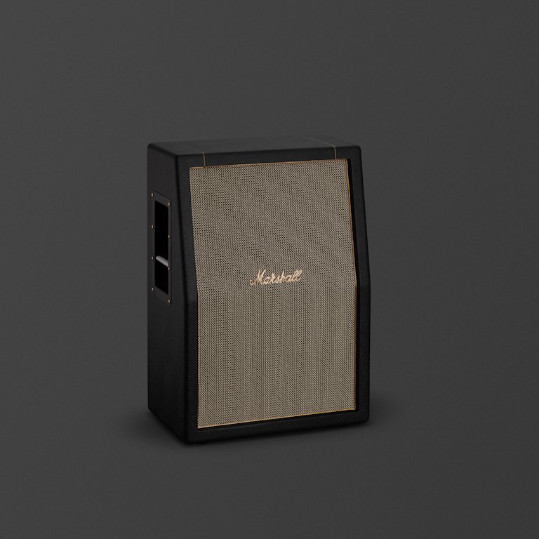 A black Marshall SV212 cabinet seen from the side.