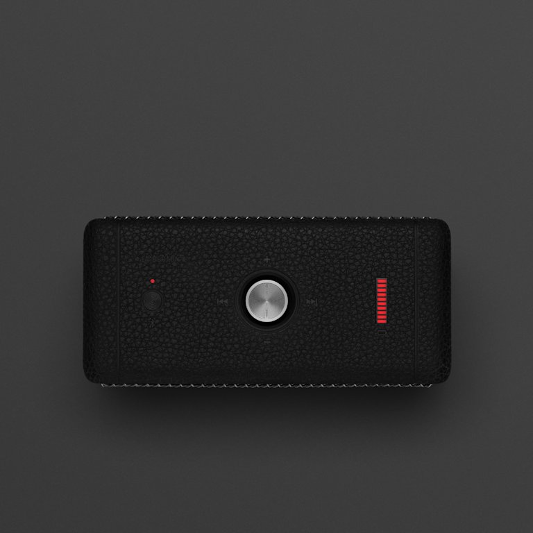 Top image of the Marshall Emberton II Black and Steel portable speaker.