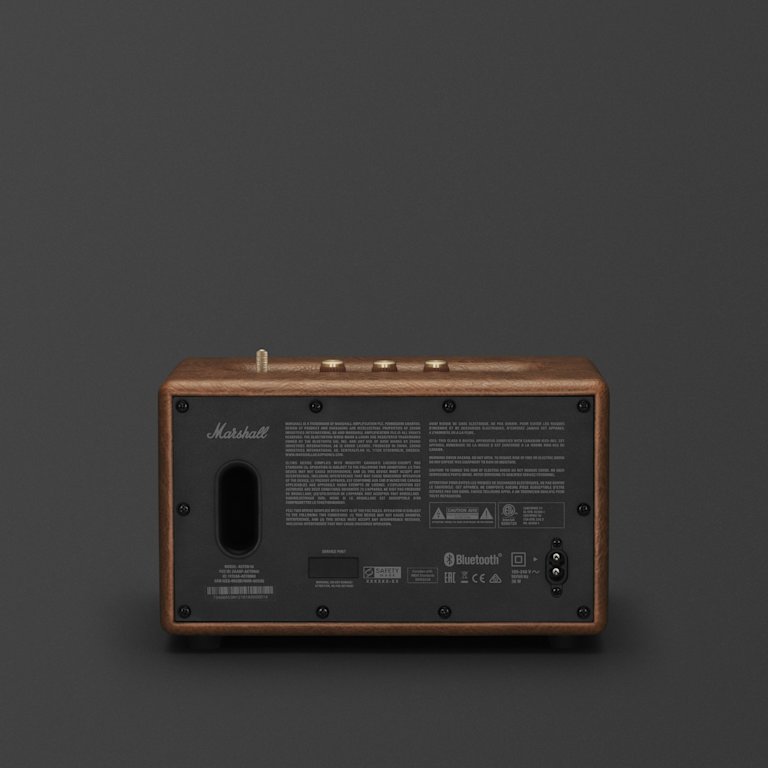 An image of a small Marshall Acton III Brown speaker on a black background.