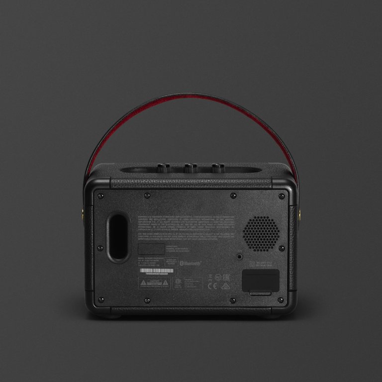 A black Marshall Kilburn II speaker on a grey background.
