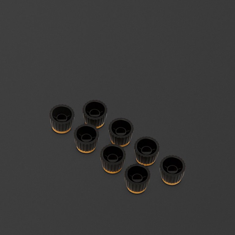 Pack of 8 gold d-shaft knobs where the marker points to the flat side of the d-shaft