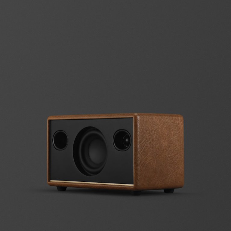 A small brown ACTON III BROWN speaker on a grey background featuring Marshall branding.