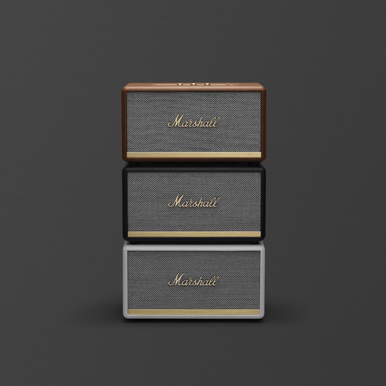 Three Marshall Stanmore II speakers stacked on top of each other.