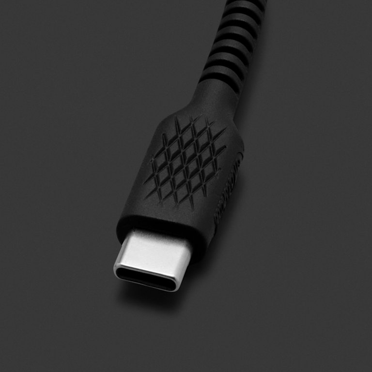 A black Marshall USB-C SHORT CHARGING CABLE on a black background.
