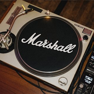 A black Marshall vinyl player