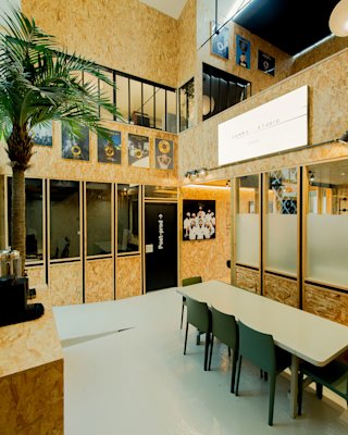 Inside of the Combo Studio with albums hanging on the wall