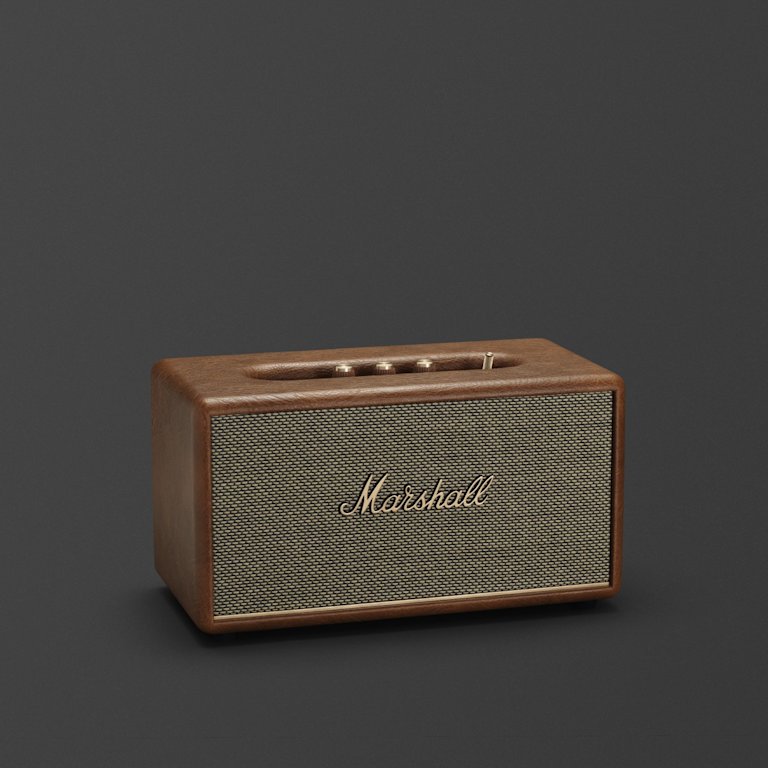 The Marshall Stanmore III Brown speaker is shown on a grey background.