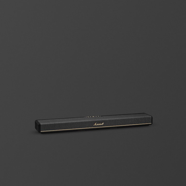 Marshall Heston 60 Black soundbar, set against a dark background.