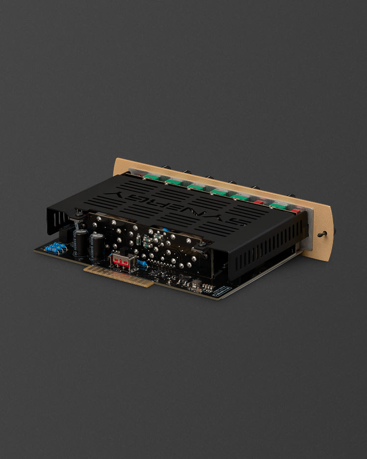 Aclose up of the Marshall JCM800 Synergy Preamp Module electronic components.