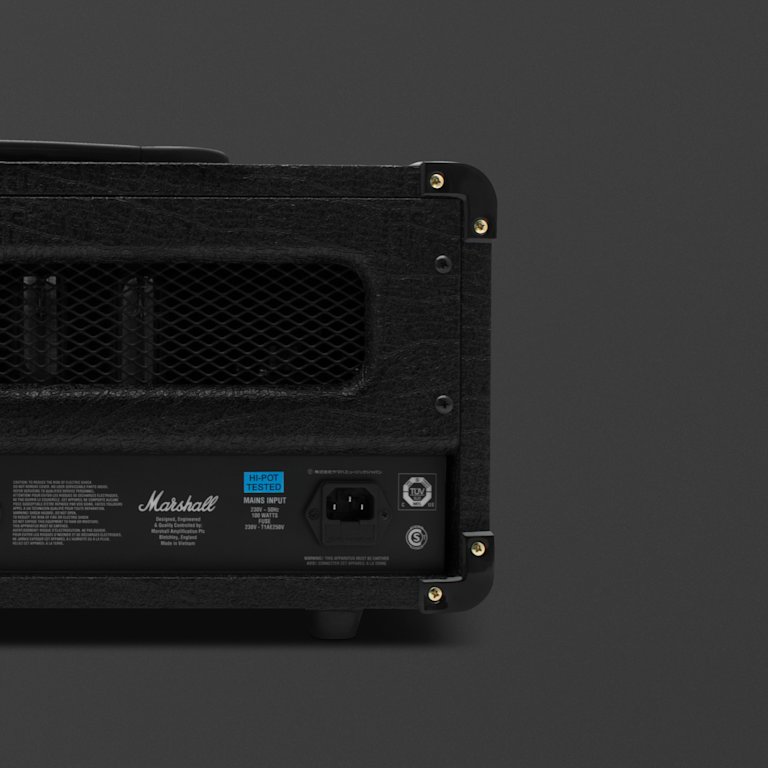 The power cable entry on the back of the Marshall DSL20 Head amp.