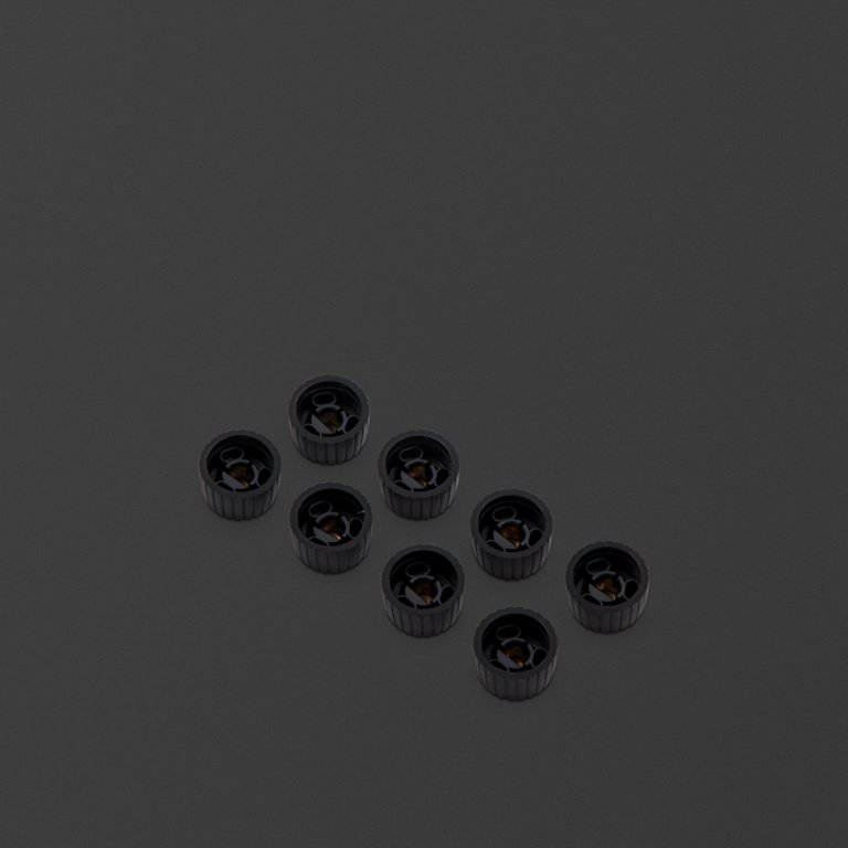 These knobs feature a black body, gold cap, and have a D-shaped push on profile