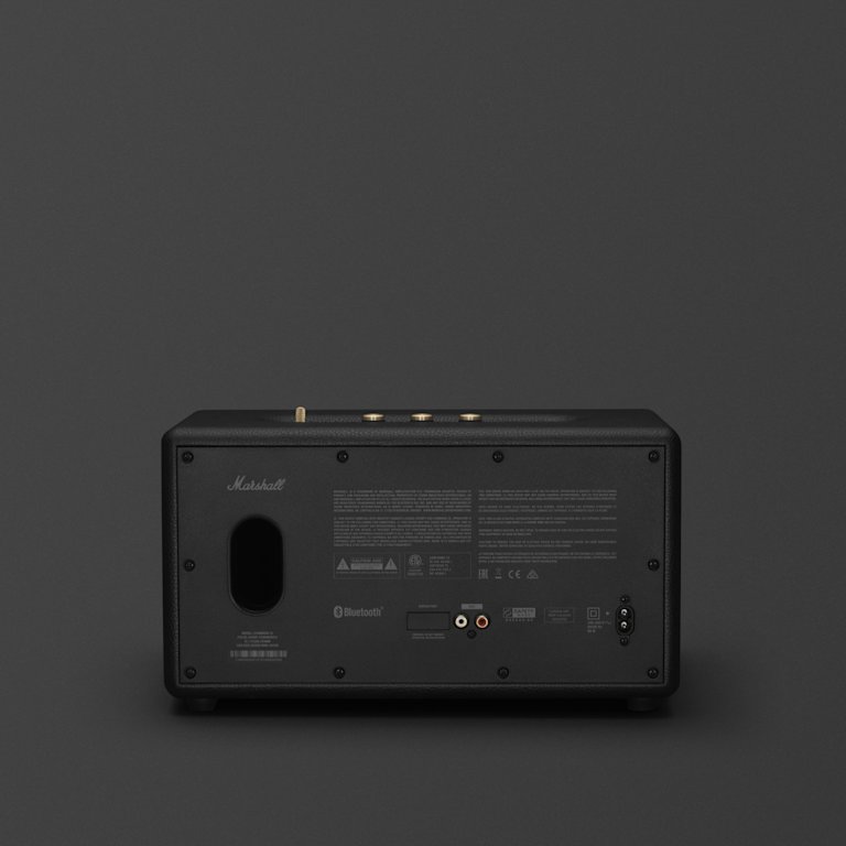 A Marshall black speaker, specifically the Stanmore III model, displayed on a gray background.