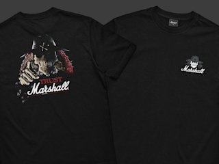 Two black Stax Reissue t-shirts, one showing the back print and another one showing front print.