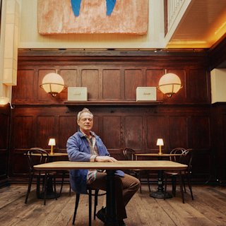 Frank Falcinell in his restaurant