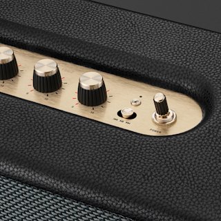 Close up of Stanmore IV Black control panel with M-button.