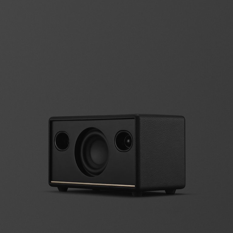 A black Marshall ACTON III speaker on a grey background.