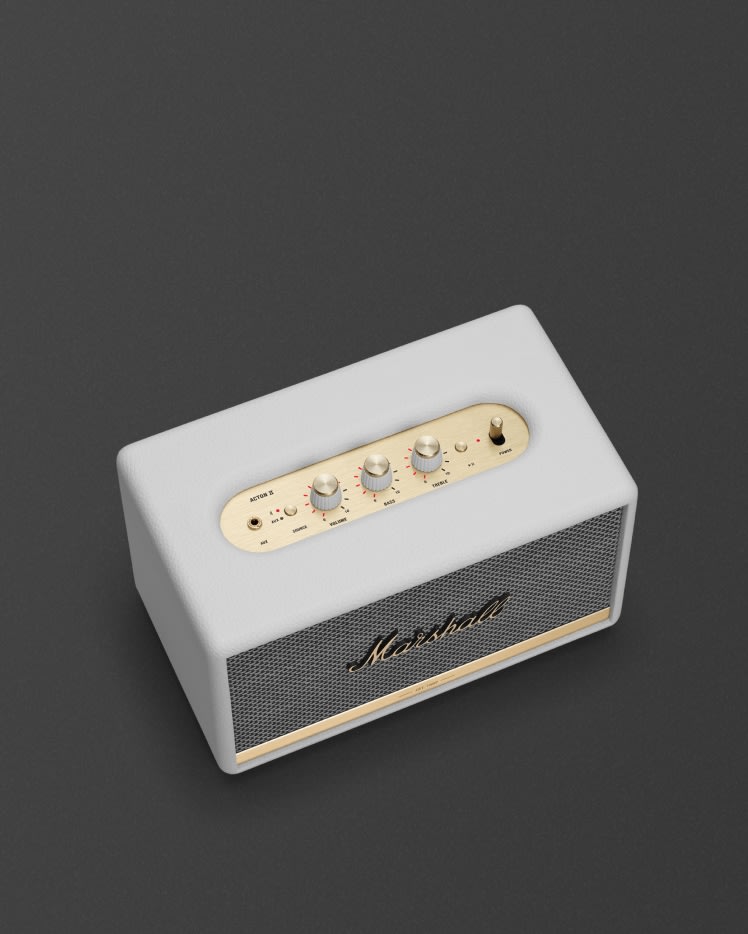 Marshall ACTON II BLUETOOTH WHITE speaker with gold accents.