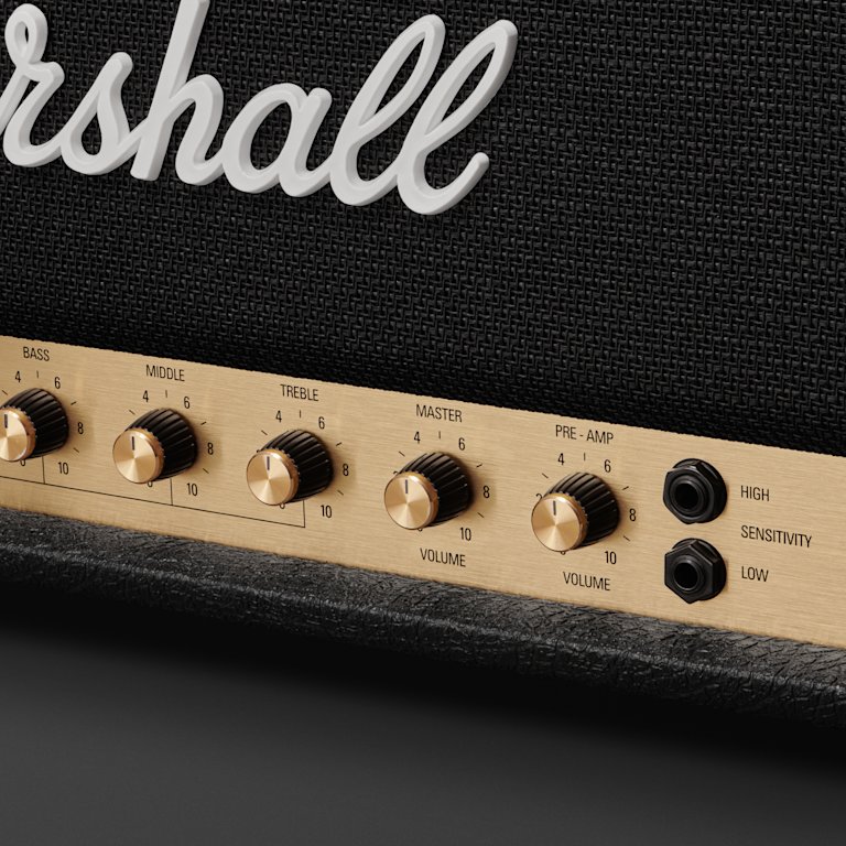 A zoomed in image of Marshalls JCM800 2203 Head