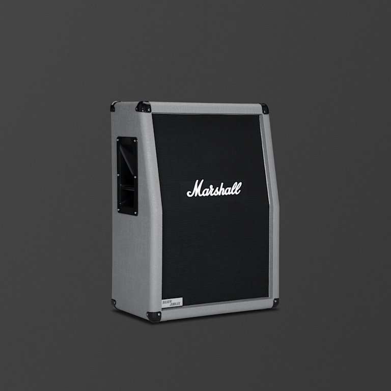 Marshall's MX412B cabinet seen from the side, on a dark grey background.