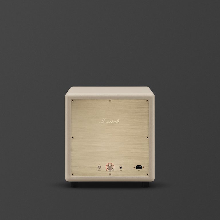 Marshall Heston Sub 200 Cream features front-facing control knobs and input ports, displayed against a plain dark background.