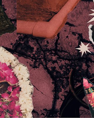 A pink-toned Diwali collage featuring flowers and stars