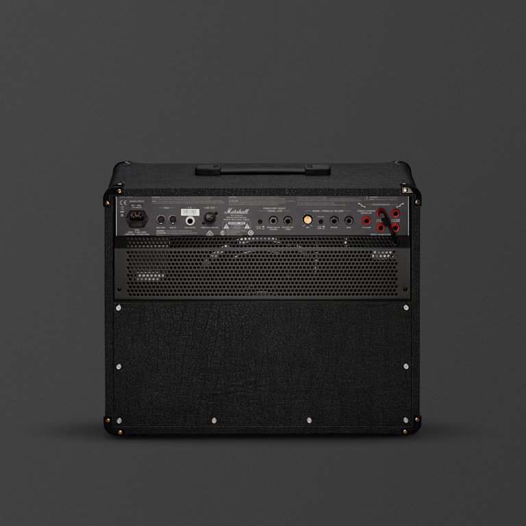 A black Marshall JVM215C combo amp seen from the back