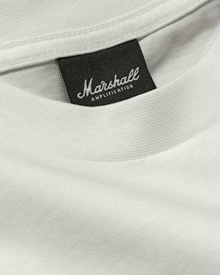 Close-up of a hidden neck seam and the Marshall label.