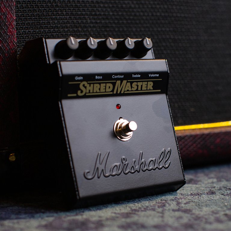 Left side view and close up showing details of the Marshall Shredmaster Vintage Reissue Pedal