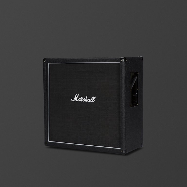 A black Marshall MX412B cabinet on a dark grey background.