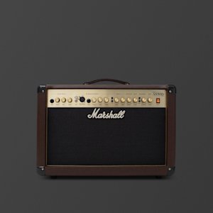 Marshall's schwarzer Combo AS50D mit goldenen Knöpfen und braunem Leder.