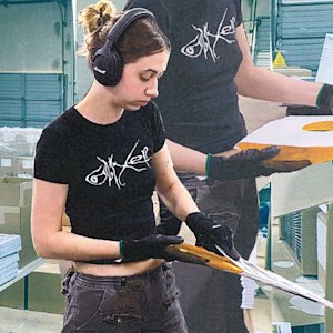 Woman looking at a vinyl