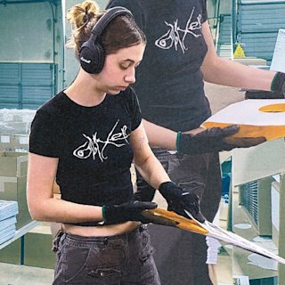 Woman looking at a vinyl