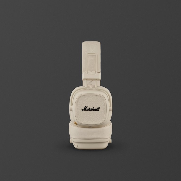 Front view of Marshall Major V Cream on-ear headphones against a dark grey background.