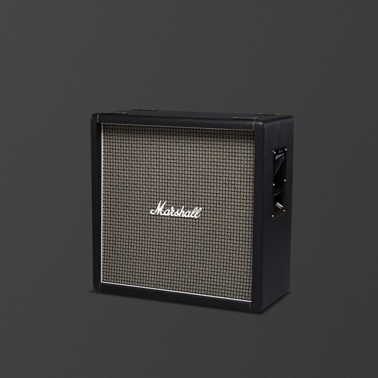 Marshall's 1960BX cabinet with a chequered 70's grill cloth.