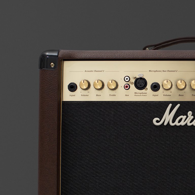 The back of Marshall's black AS50D combo with brown leather details.