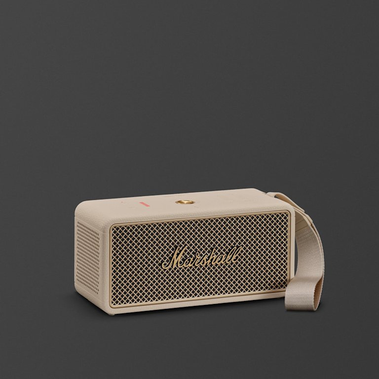 Marshall Middleton II Cream portable Bluetooth speaker shown against a plain dark background.