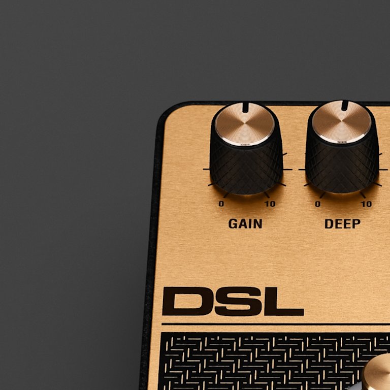 The Gain and Deep knobs of the Marshall DSL Overdrive pedal.