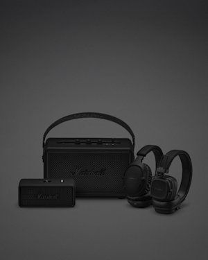The Marshall Pitch Black range of Headphones and speakers