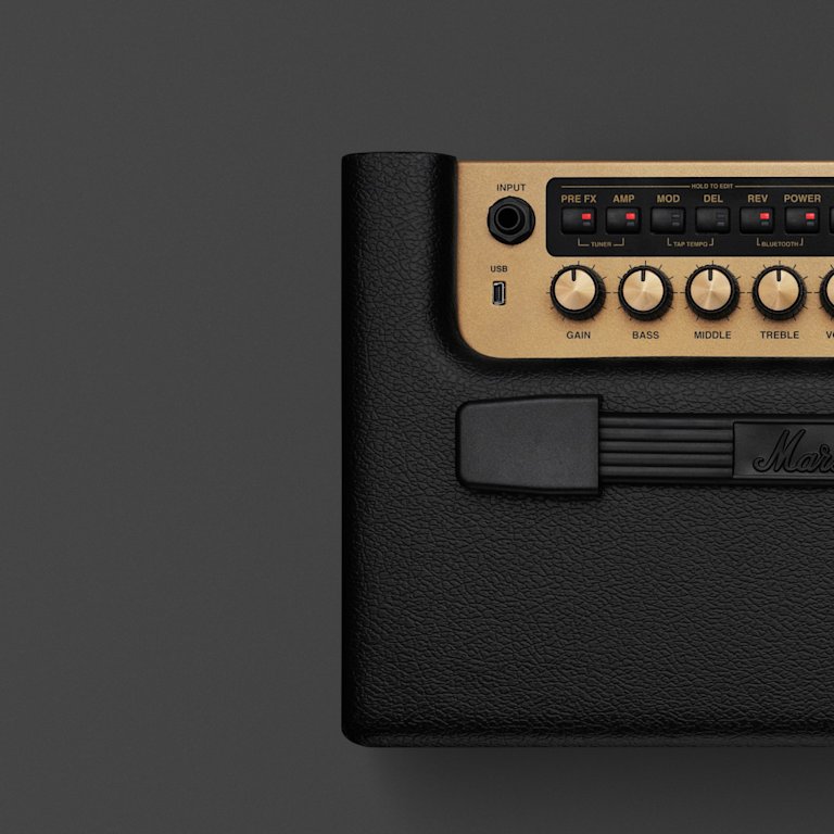 The control knobs on the top of the 'Marshall CODE25 Combo' amp.