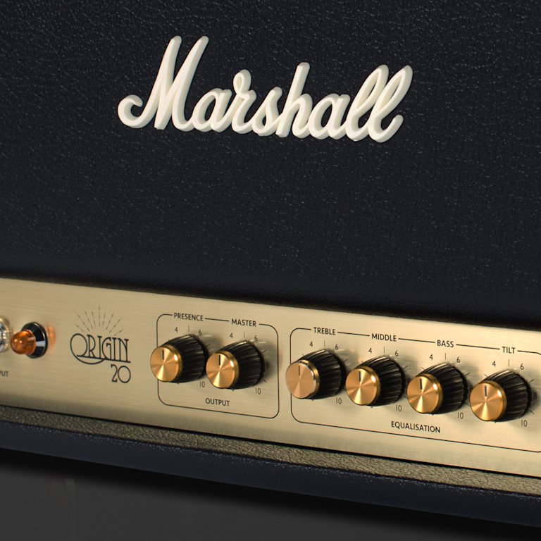 Close up view of Marshall Origin20 Head amplifier