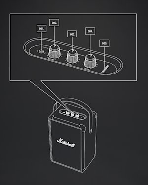 A sketch image of Marshall Tufton speaker device layout
