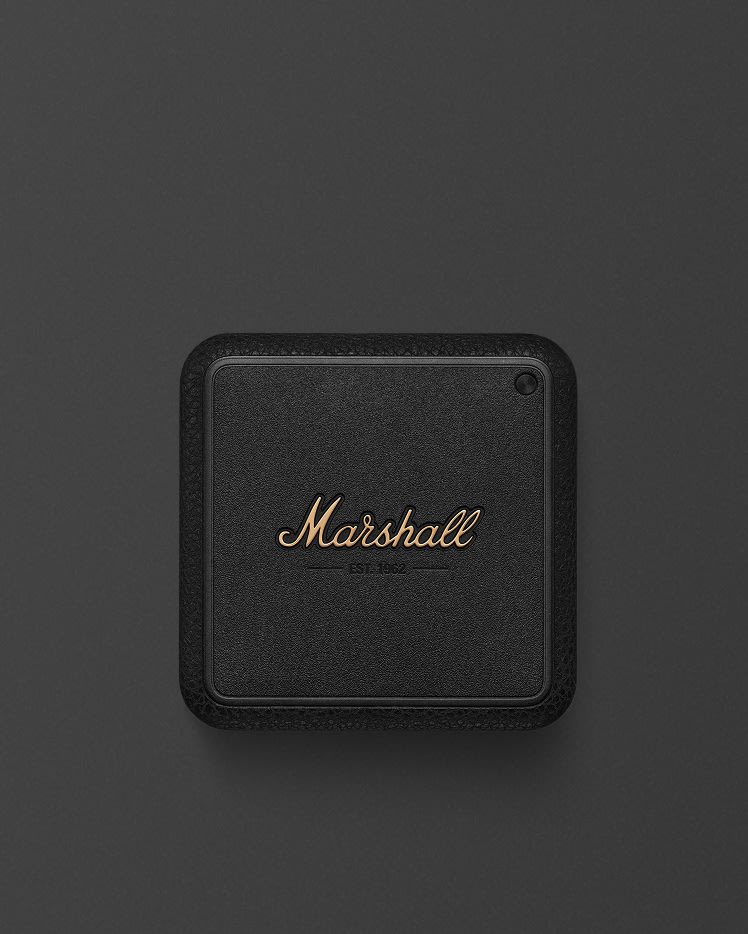 Front image of Heddon with the Marshall logo in gold, set against a dark gray background.