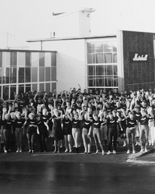 Historic photo of workers outside the Marshall office