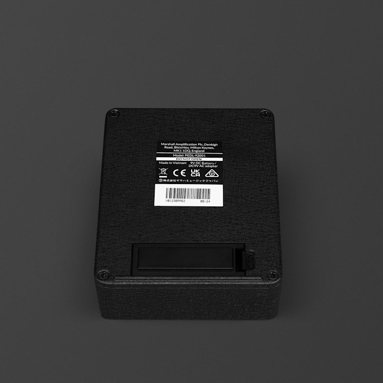 The back label of the Marshall JCM800 Overdrive pedal.