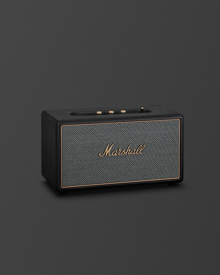 Marshall Stanmore IV Black Bluetooth speaker, set against a dark background.