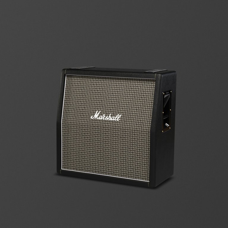 Marshall's 1960AX cabinet with a chequered 70's grill cloth.