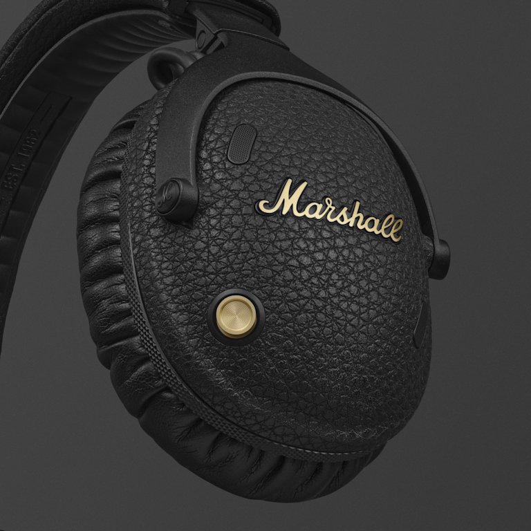 Close-up image of a Marshall Monitor III A.N.C. Black headphones.