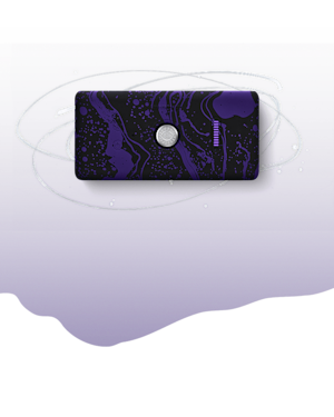 Emberton III Hendrix Edition speaker displayed on a light purple gradient background with abstract white swirl accents.