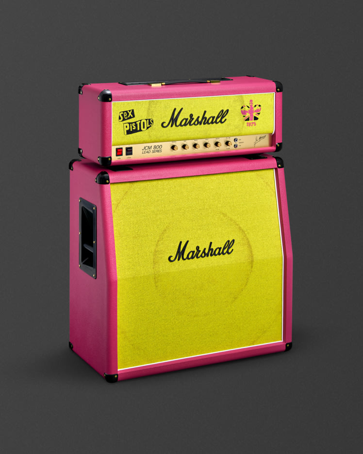 JCM800 Sex Pistols in pink and yellow slightly from the side