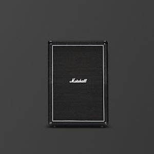 A black Marshall MX 2x12 Angled Cabinet seen from the front